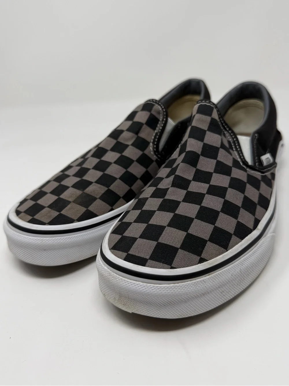 Men’s Vans Slip-On Checkerboard Sneakers - Black & Gray Sz. 6.5